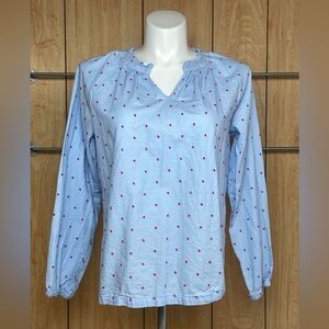 Croft & Barrow Light Blue Blouse with Pink Dots SZ - L